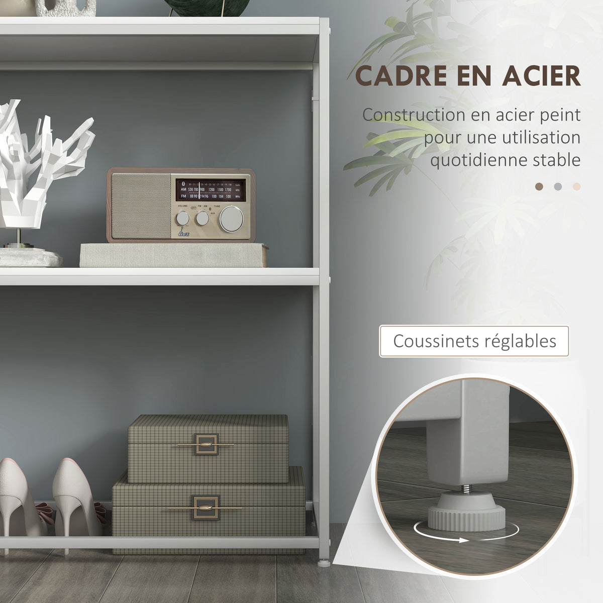 Table console en acier 2 étagères design moderne pour salon entrée couloir 100 x 30 x 87 cm blanc-4