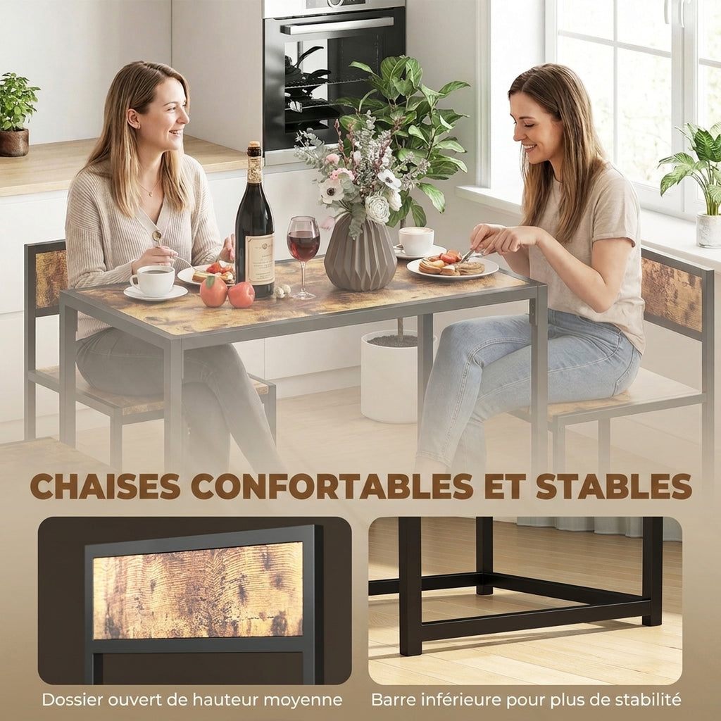 Ensemble table et chaises , table à manger 3 pièces avec 2 chaises encastrables, pour cuisine salon maison, marron-5