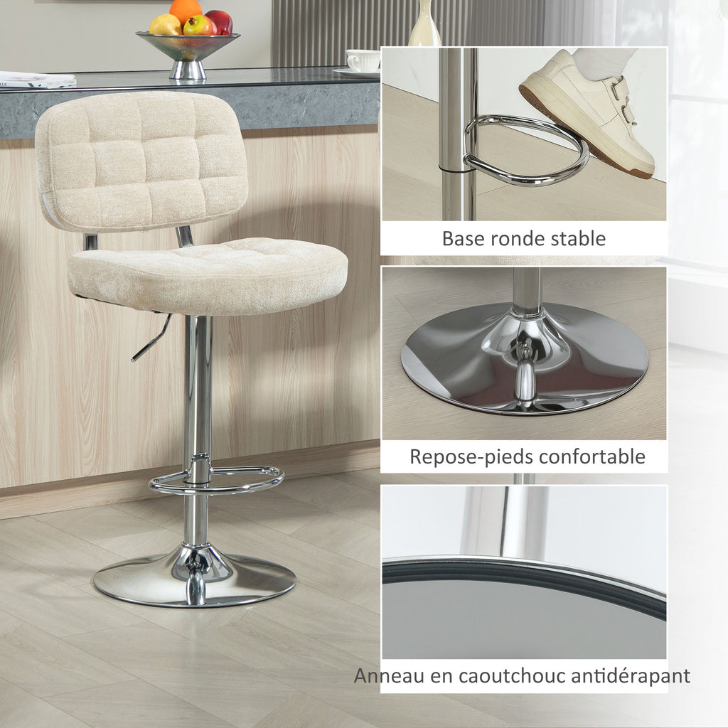 Lot de 2 tabourets de bar avec dossier, hauteur réglable et repose-pieds, cadre en acier, charge 120 Kg, beige-7