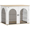 Cage pour Chien Meuble Cage Chien Intérieur Arche avec Double Porte comme Table d'Appoint en Métal 80x56x59cm Blanc-0