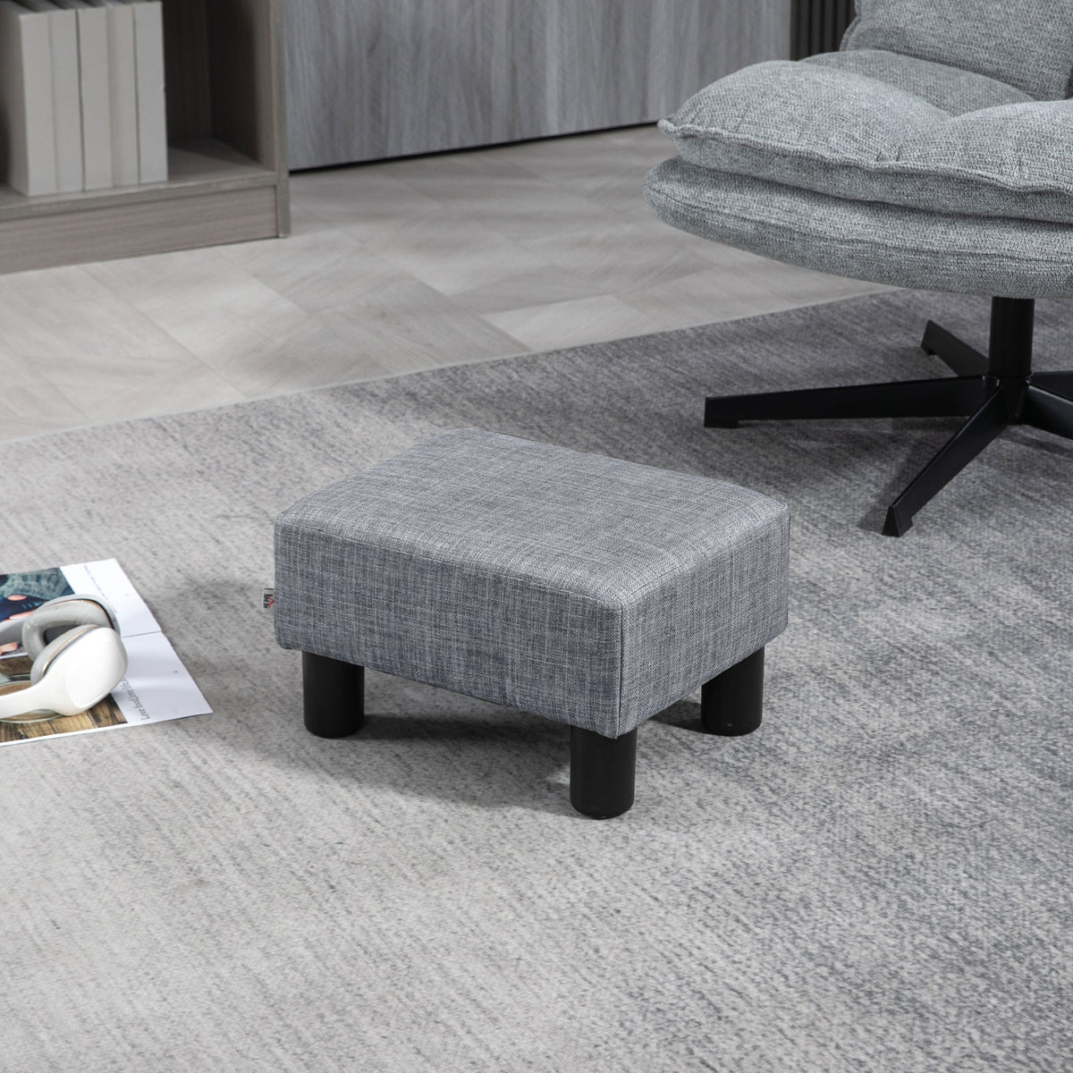 Pouf repose-pied tabouret bas en tissu de lin capacité de charge 110 Kg 40 x 30 x 24 cm gris-9
