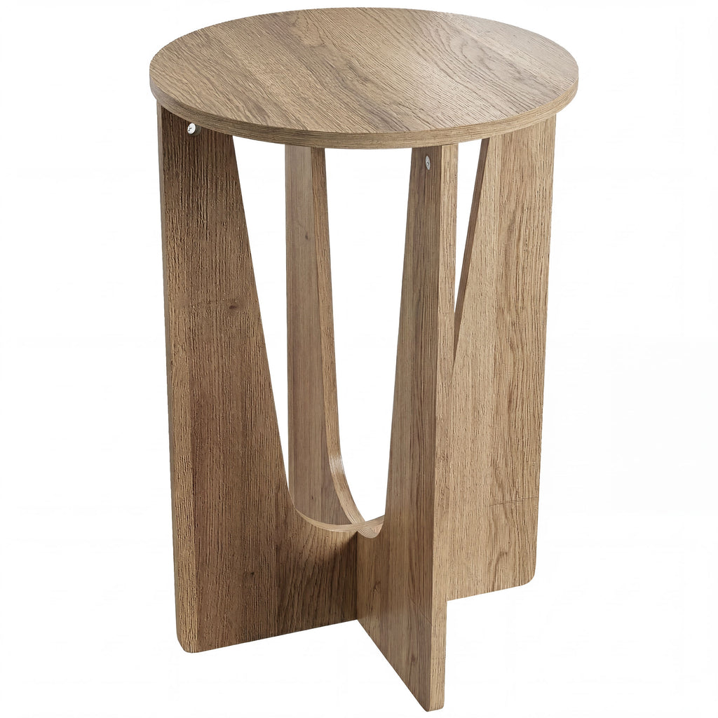Table d'Appoint Ronde, Table de Salon avec Pieds Incurvés, Style Rustique, pour Salon, Chambre, Effet Bois Café-0