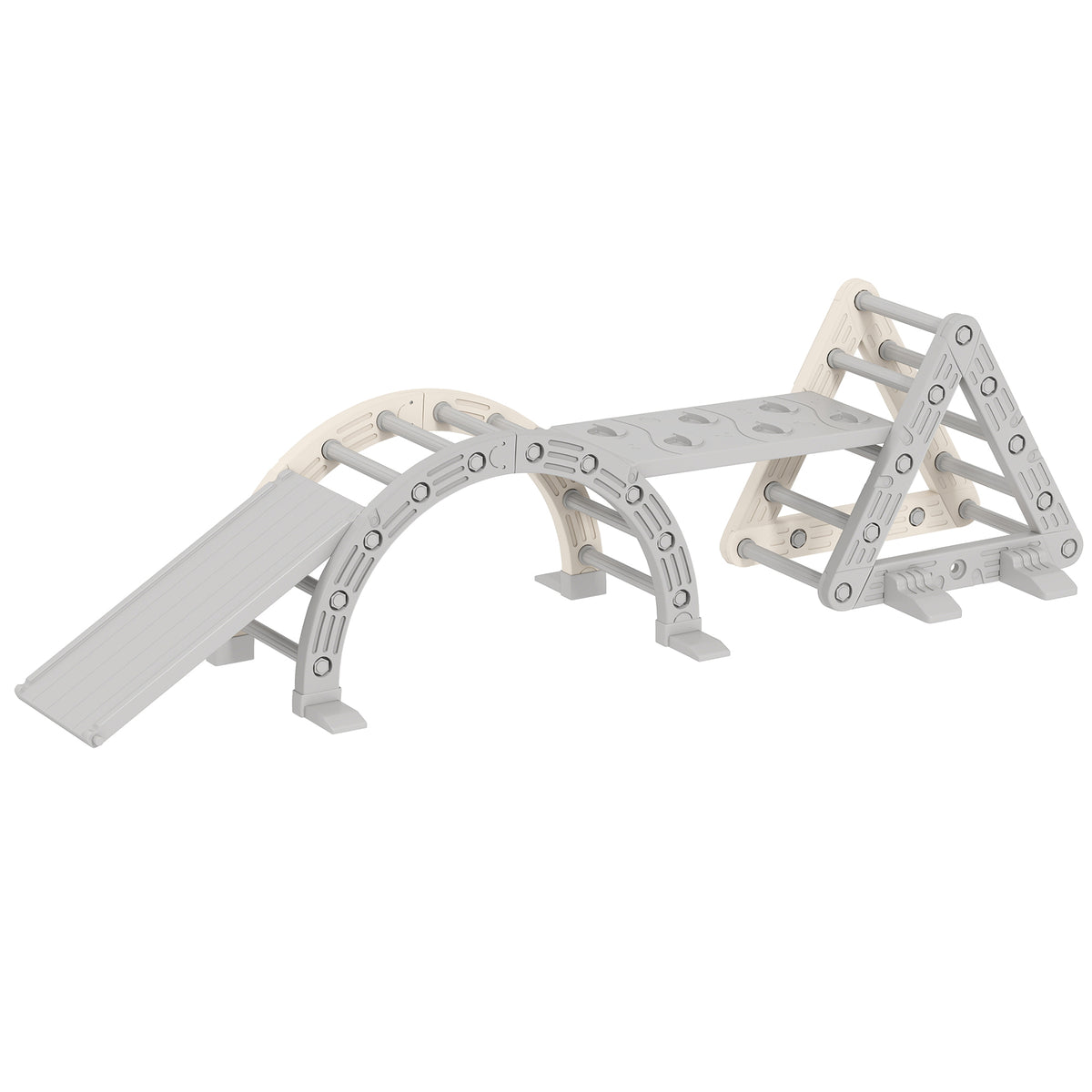 8 en 1 Triangle escalade enfants, arc d'escalade, rampe double-face pour grimper & glisser, 279 x 80 x 69 cm, gris-0