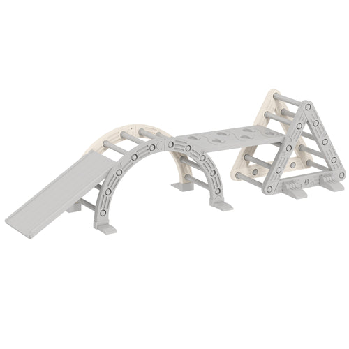 8 en 1 Triangle escalade enfants, arc d'escalade, rampe double-face pour grimper & glisser, 279 x 80 x 69 cm, gris-0