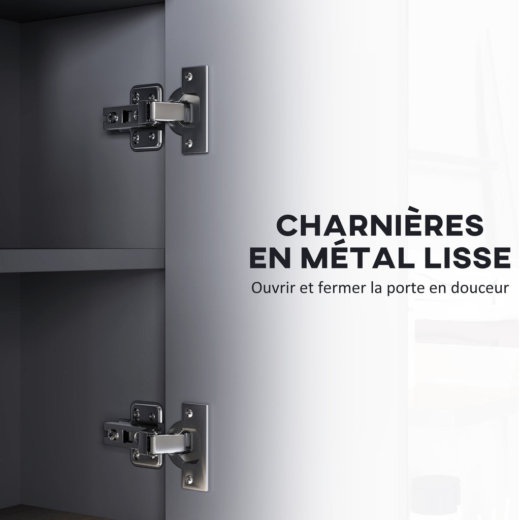 Meuble salle de bain avec miroir, armoire toilettes murale avec placards à 3 portes et 8 compartiments, gris-6