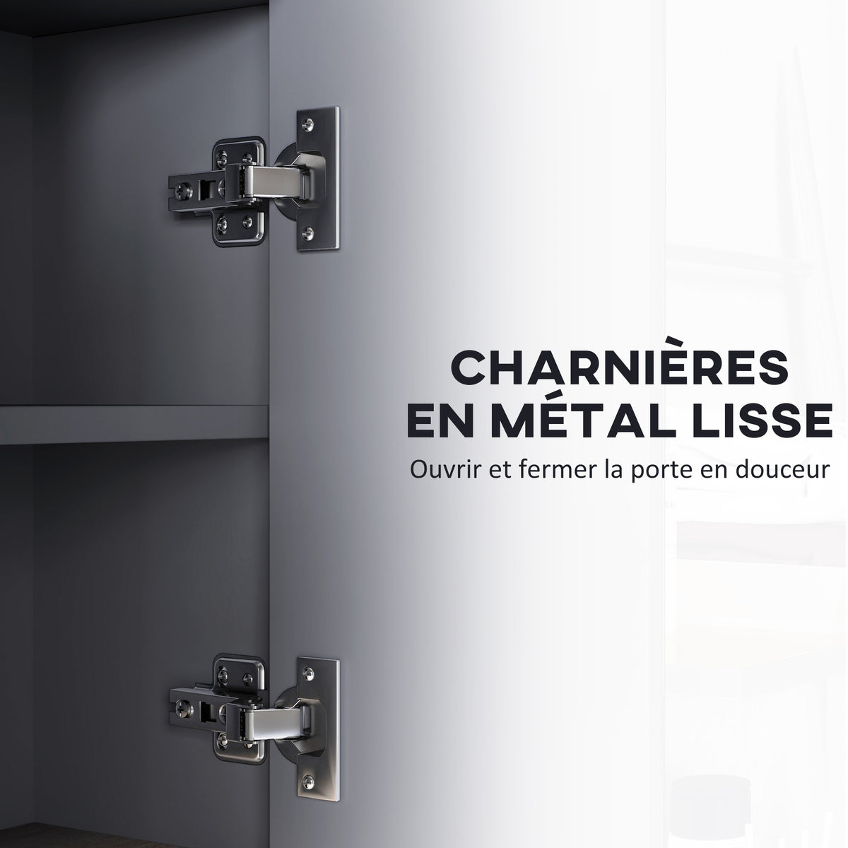 Meuble salle de bain avec miroir, armoire toilettes murale avec placards à 3 portes et 8 compartiments, gris-6