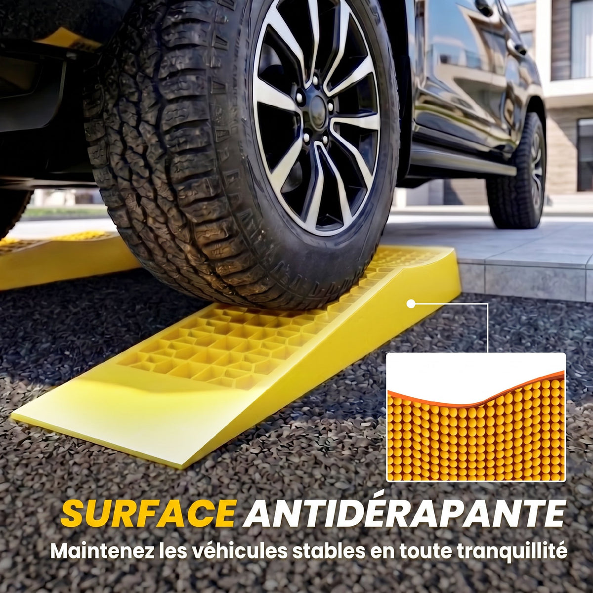 Ensemble de 2 rampes pour voiture véhicule utilitaire rampe de chargement dim. 70L x 19,5l x 7,8H cm PP jaune-5