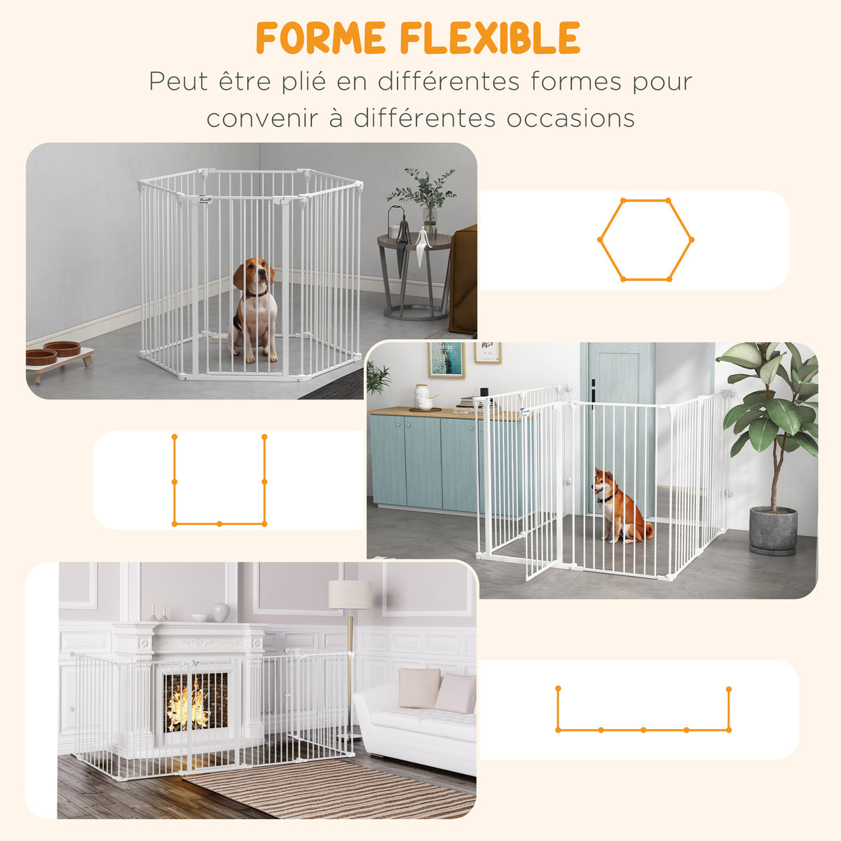 Barrière de sécurité parc enclos chien pliable modulable 6 panneaux avec porte hauteur 100 cm blanc-3