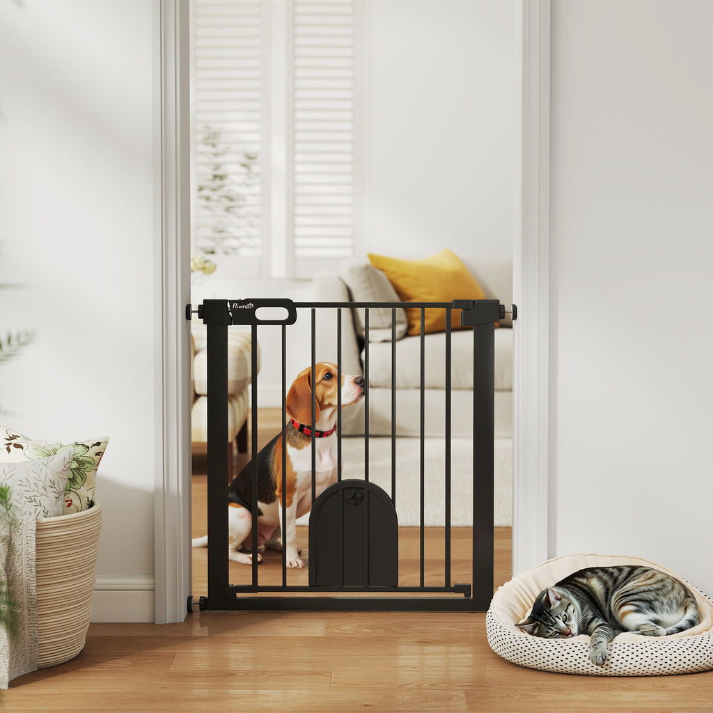 Barrière de sécurité animaux avec porte fermeture automatique système de double verrouillage, acier noir-9
