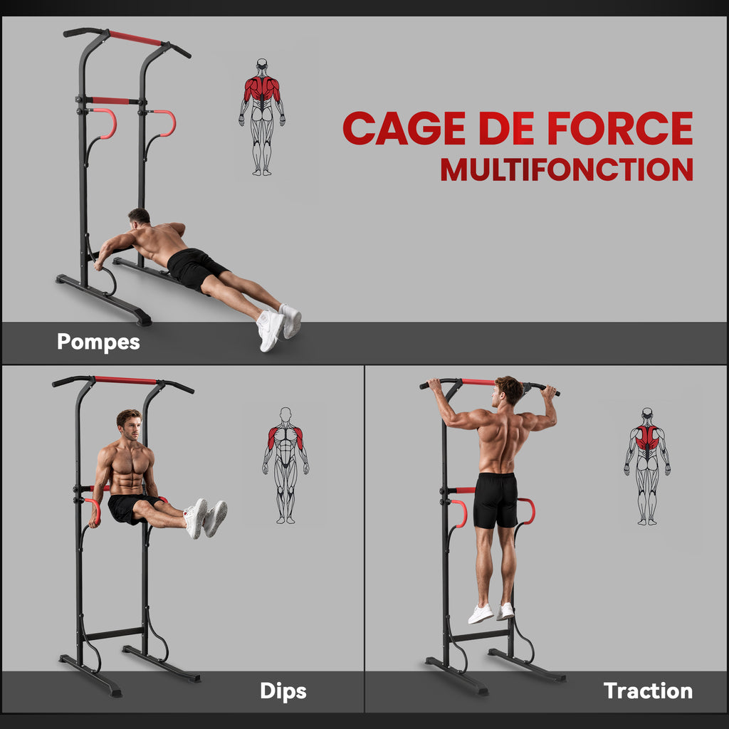 Station de musculation multifonctions barre de traction chaise romaine hauteur réglable acier noir rouge-3