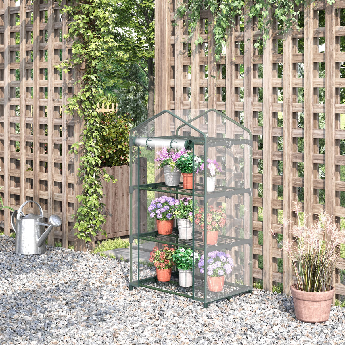 Serre de jardin avec étagères 3 niveaux, serre de balcon, bâche renforcée PVC, châssis en acier, porte zippée enroulable, pour légumes plantes fleurs, 69 x 49 x 125 cm, transparent-1