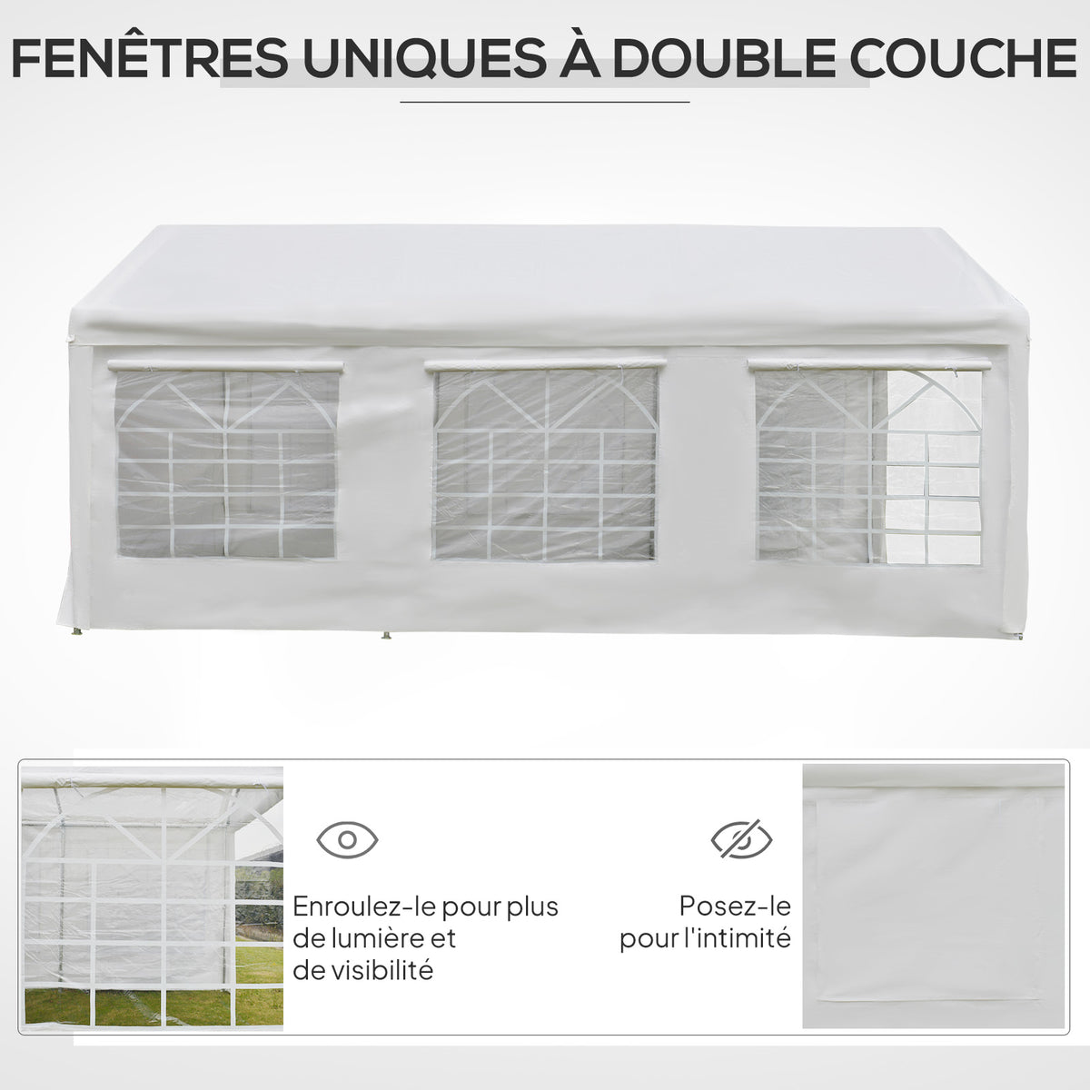 Tonnelle de jardin 3 x 6 m tente de réception avec 4 parois 3 fenêtres de chaque côté barnum pour fête mariage blanc-4