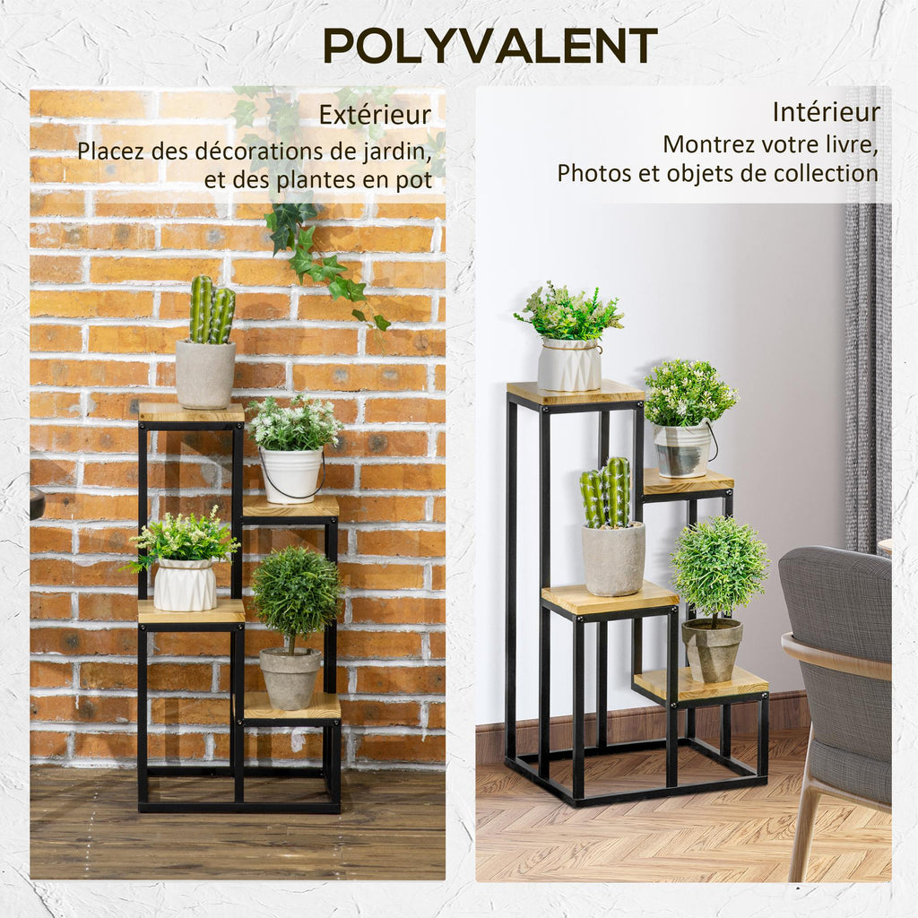 Étagère à plantes étagère à fleurs en métal et bois 4 niveaux de différentes hauteurs style industriel 34 x 34 x 66 cm-5