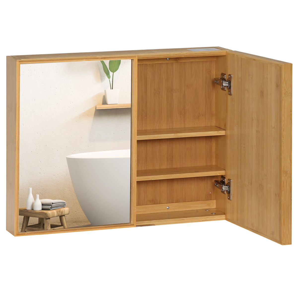 Armoire murale de salle de bain avec miroirs et 2 portes en bambou 65,2 x 14 x 50 cm-0