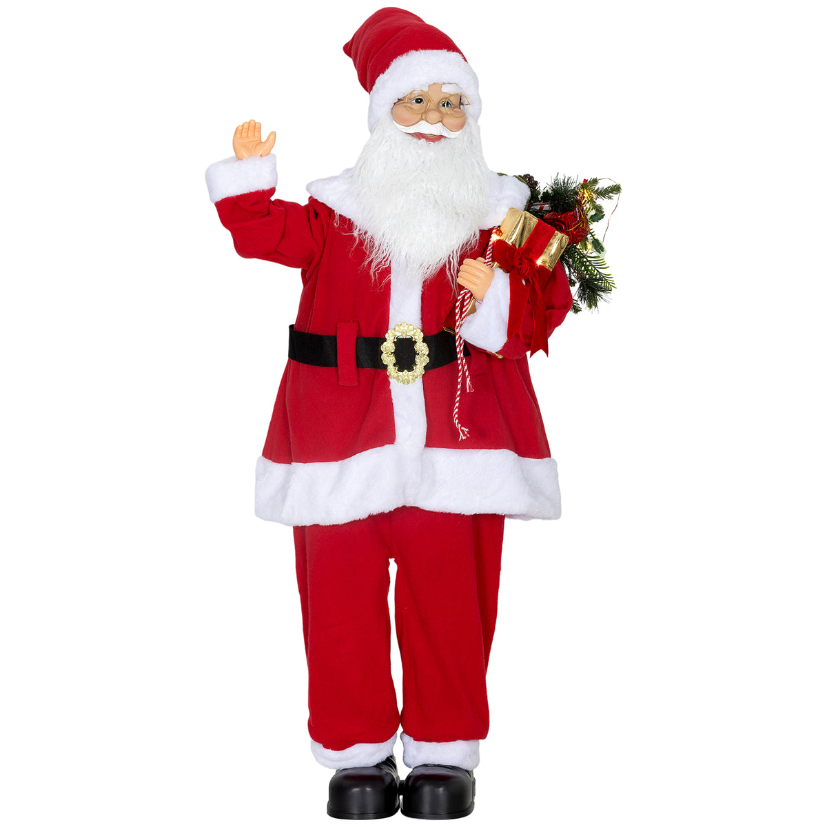 Figurine de Père Noël, debout de Père Noël, commande vocale, lumières LED scintillantes, bras pliables, 120 cm, rouge-0