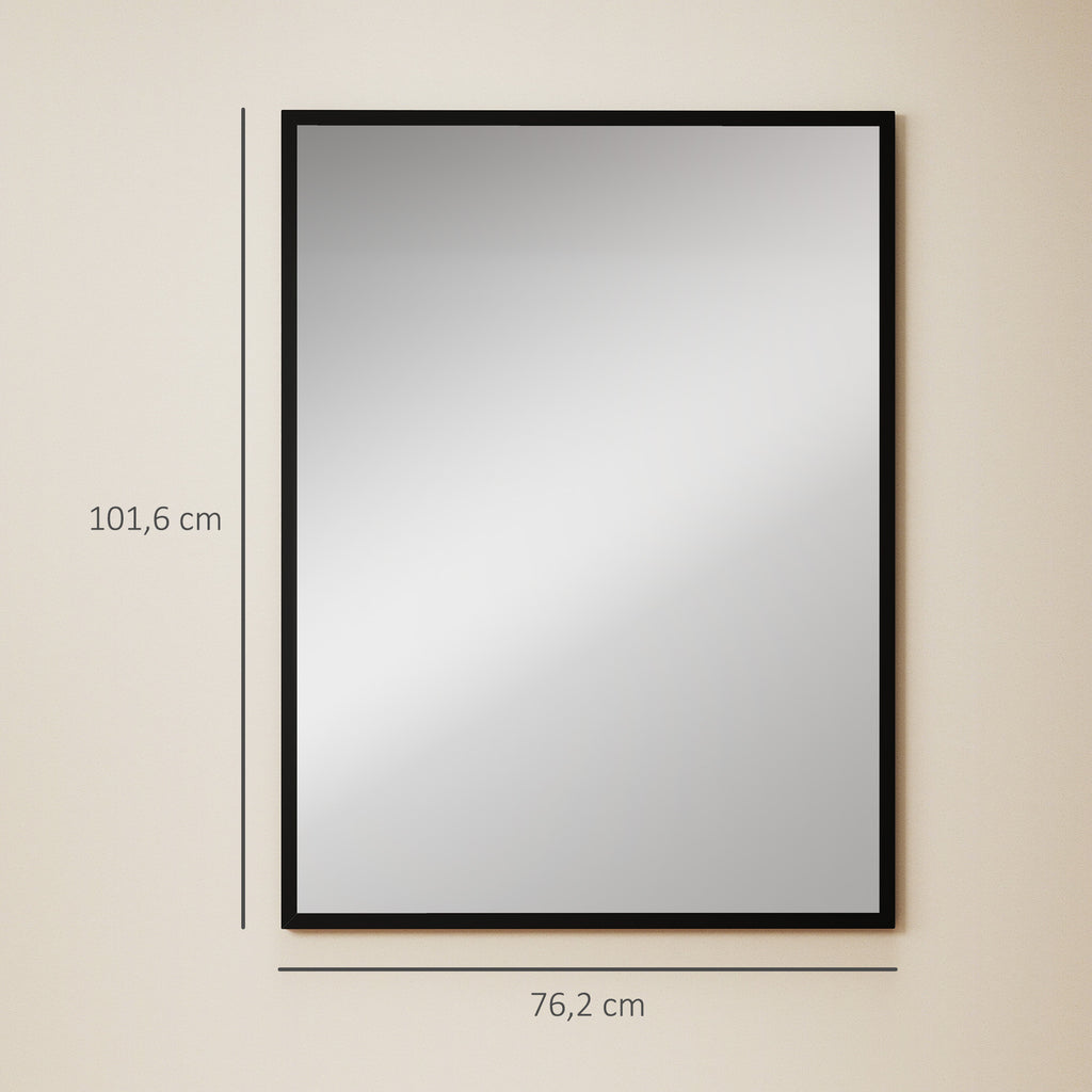 Miroir mural rectangulaire 76 x 101 cm, cadre en bois noir, idéal pour la salle de bain, salon ou chambre-2