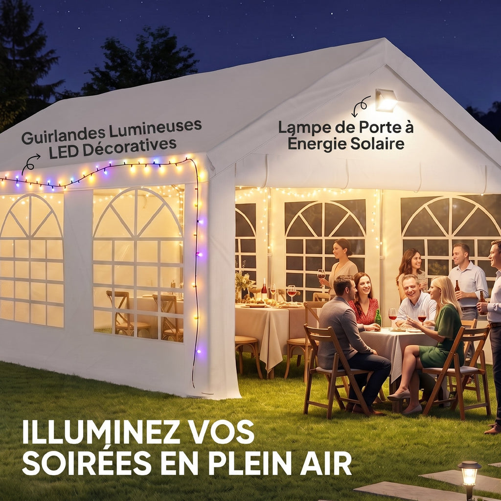 Tente de Réception Barnum Structure Acier Galvanisé Barres de Renfort 4 Parois Latérales Fenêtres UPF 30+ 4x6m Blanc-3