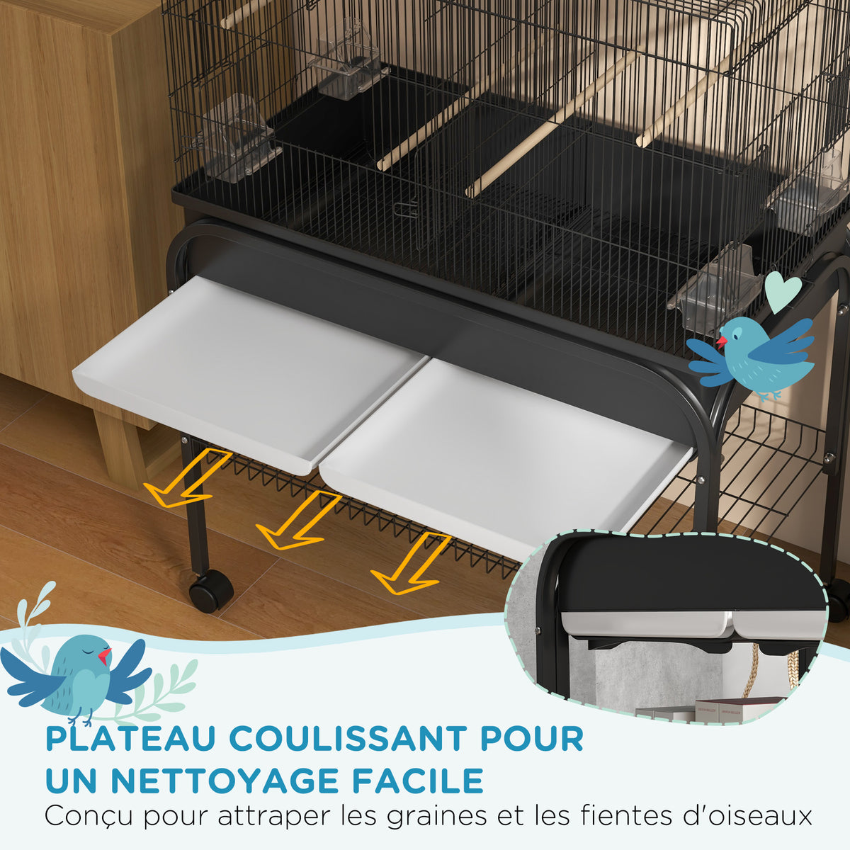 Grand cage oiseaux cage perroquet avec support roulettes pour cacatoès perruche canaris perroquet 85 x 49 x 119 cm noir-3
