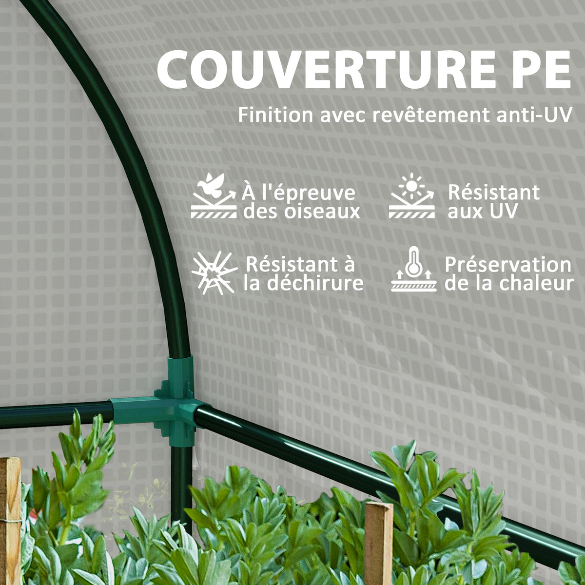 Serre de jardin 1,8 m² serre à tomates 2 portes zippées déroulantes 4 fenêtres enroulables acier PE 135 g/m² blanc-4