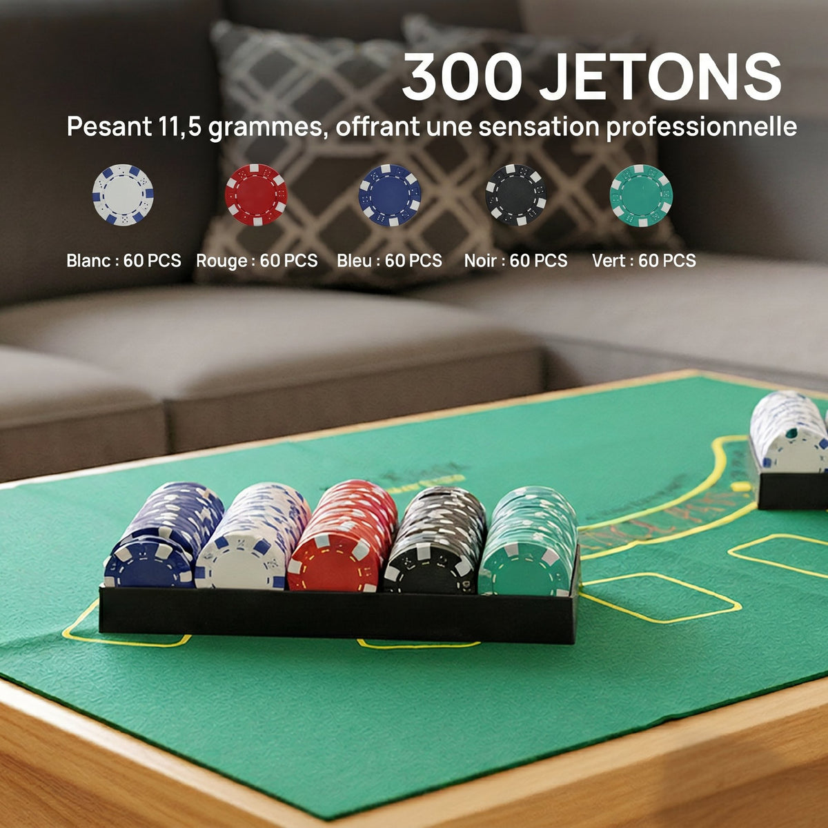 Mallette de Poker Coffret de Poker Complet 300 Jetons, Cartes à Jouer, Dés, Dealer, Tapis, Clés, Boîtier en ABS, Argent-6