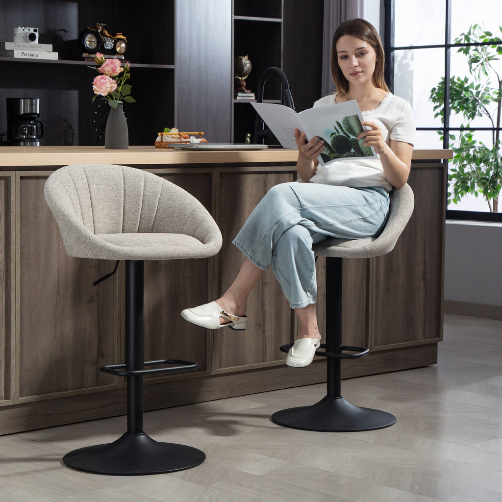 Lot de 2 tabourets de bar, chaises de bar hauteur réglable avec dossier et accoudoirs, repose-pieds, beige-7