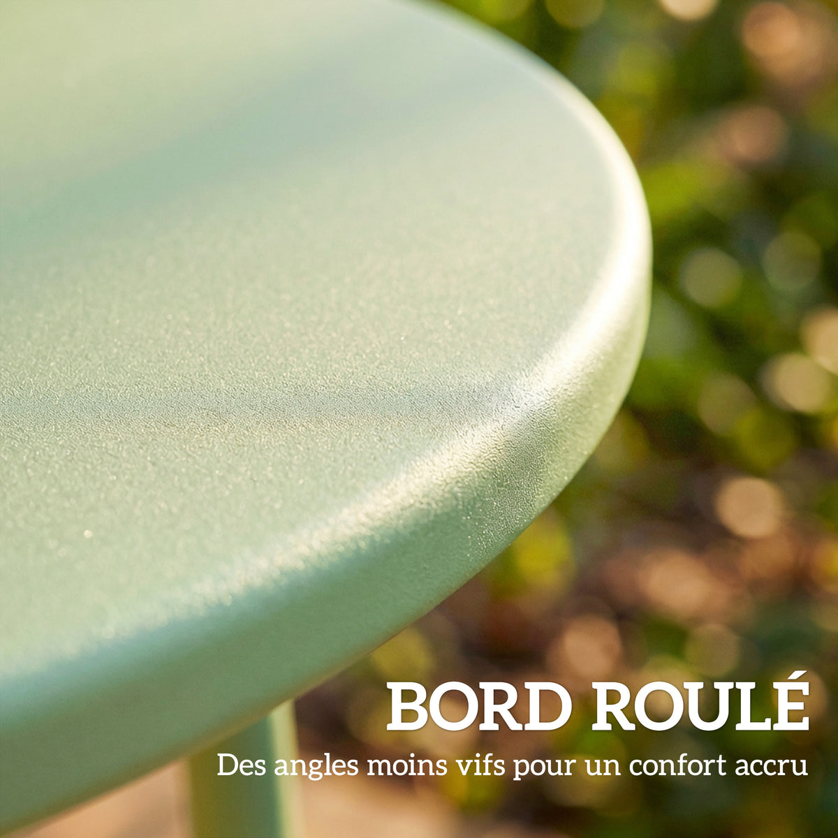 Table Basse Extérieure avec Bord Enroulé, Base en X avec Pieds Réglables en Hauteur, pour Salon Terrasse, Ø48x51cm, Vert-3