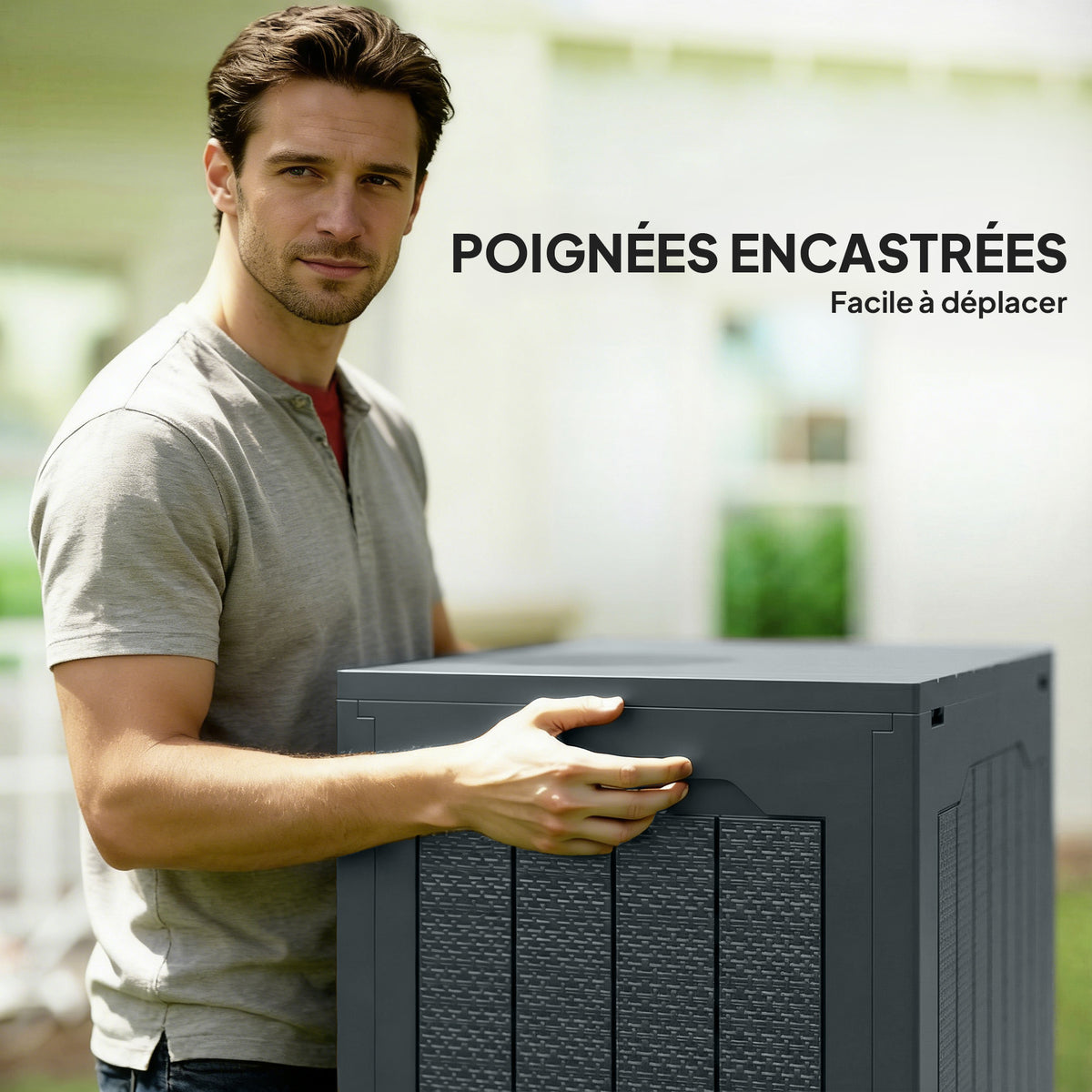 Coffre de rangement extérieur 97L avec poignées encastrées, malle de rangement extérieur étanche 56x41x50cm, gris foncé-4