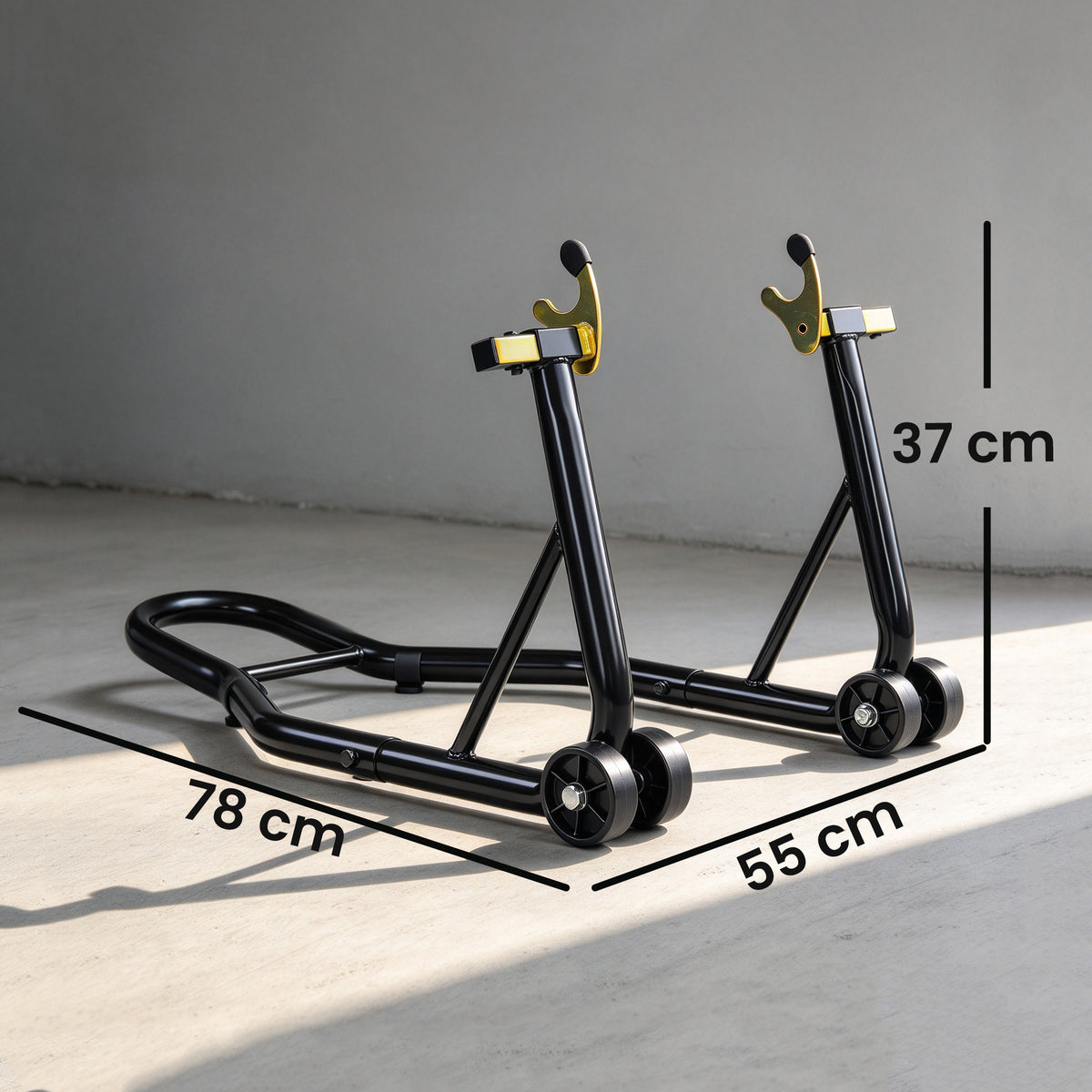 Support béquille de moto arrière support de roue lève moto arrière sur roulettes avec bobine de bras oscillant U, noir-2