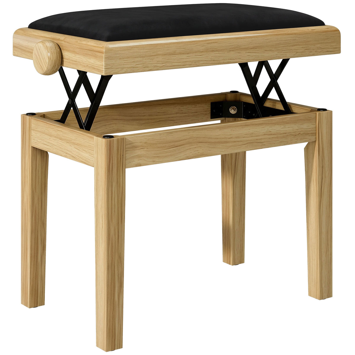 Banc de Piano, Tabouret Piano Réglable en Hauteur 45-56 cm, Banc de Clavier, Siège Rembourré en Velours, Bois Naturel-0