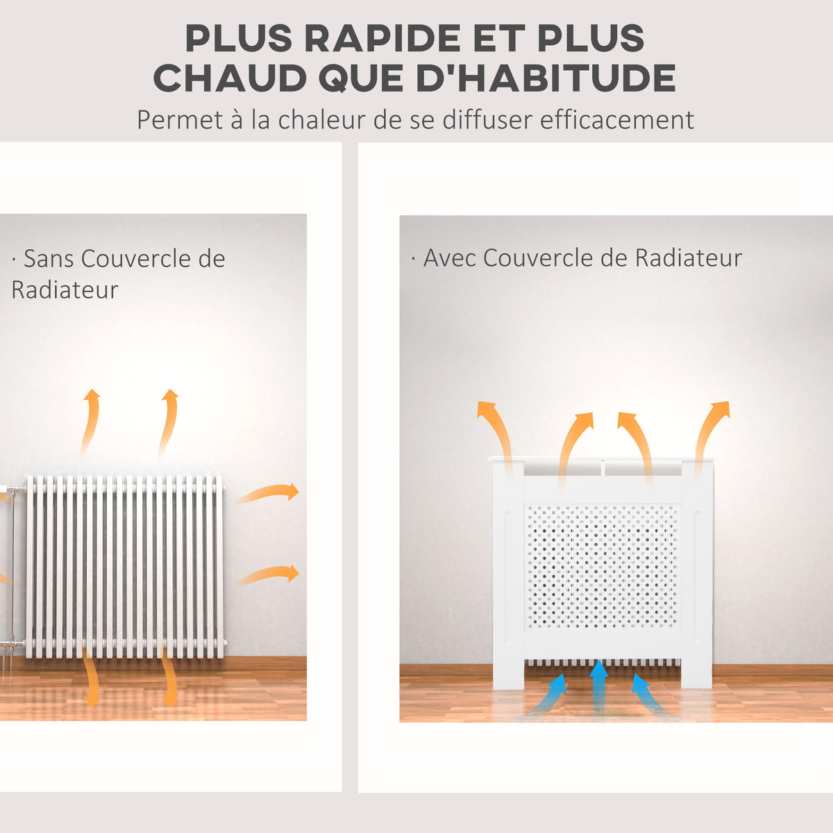 Cache-radiateur, couvercle de radiateur, couverture radiateur, grille ronde, 78L x 19l x 82H cm en bois blanc-3