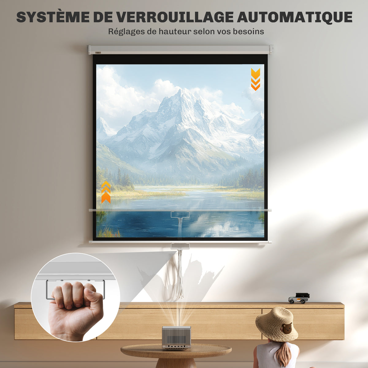 Écran de projection TV et Home Cinema de 85 Pouces vidéo projecteur 1:1 4K HD, 162,5 x 8 x 162 cm-3