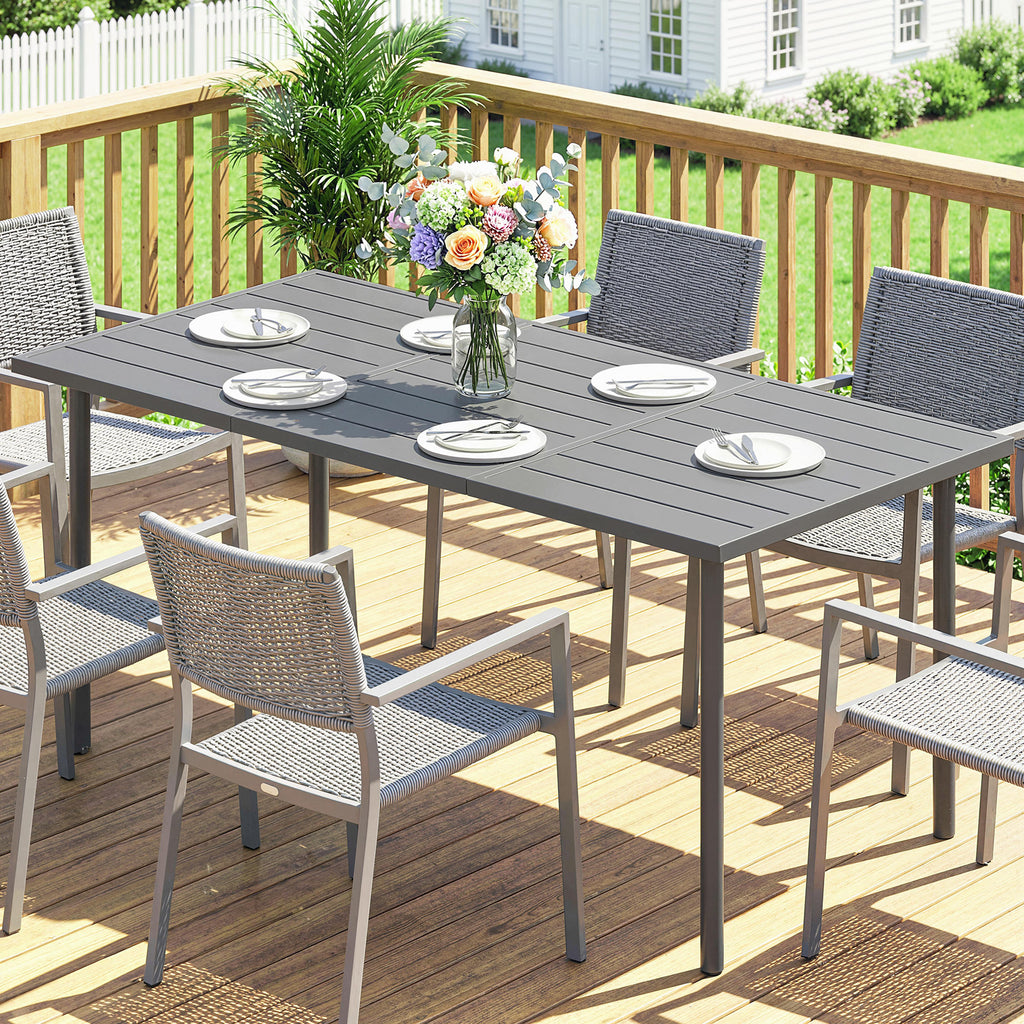 Table de jardin pour 6 personnes, 165 x 80 cm, table à manger extérieure rectangulaire avec plateau à lattes en métal-8