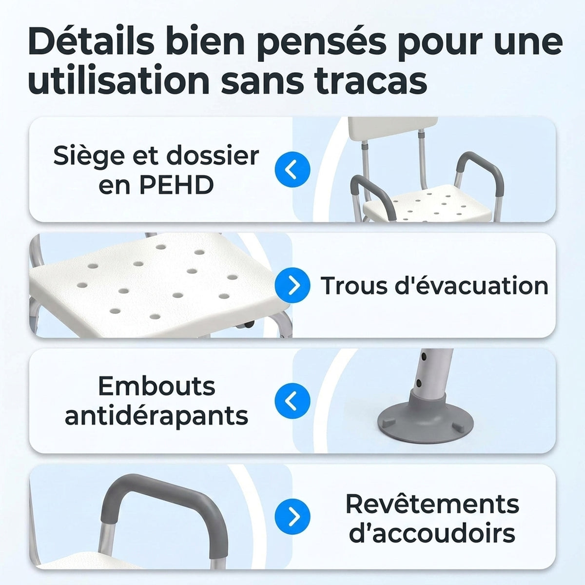 Tabouret de Douche Réglable en Hauteur à 5 Niveaux, Chaise de Douche, Accoudoirs Rembourrés et Coussin Amovible, Gris-4