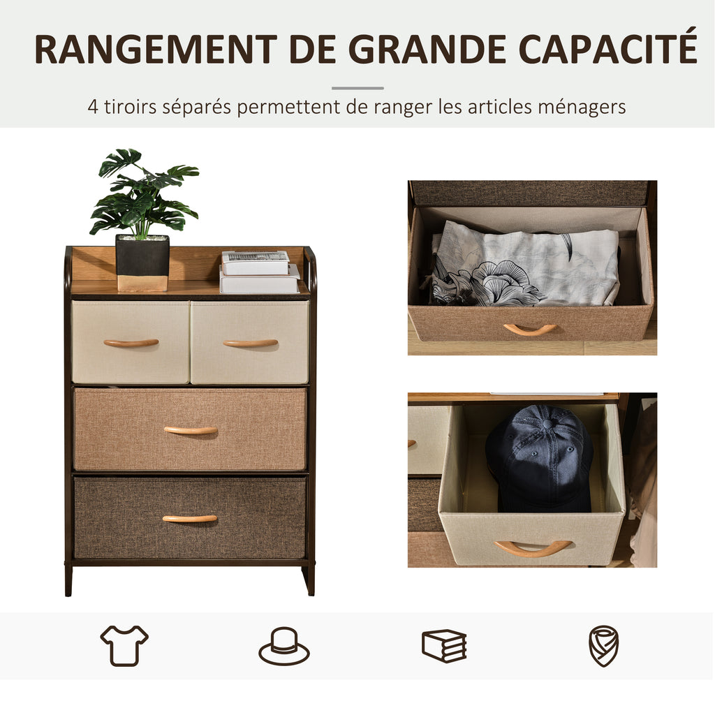 Meuble de Rangement chiffonnier 4 tiroirs en Tissu 58 x 29 x 78,5 cm multicolore-4