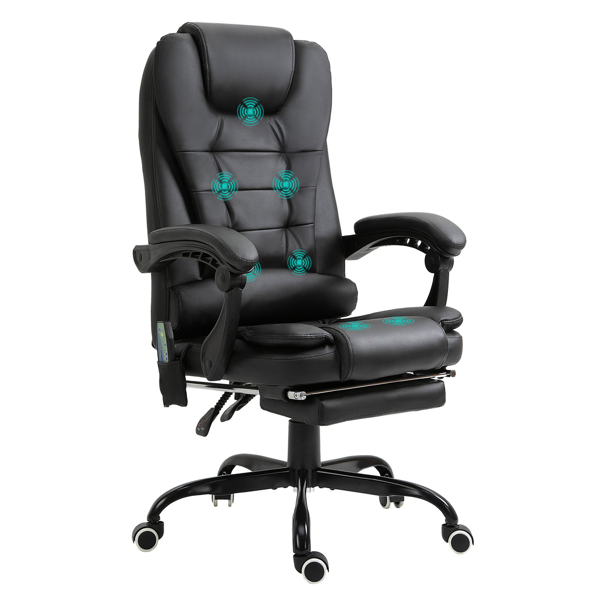 Fauteuil de Bureau Massant 7 Points, Chaise de Bureau Ergonomique avec Repose-pieds Rétractable, Dossier Inclinable 155°, Hauteur Réglable, Pivotant à 360°, télécommande Filaire, Noir-0