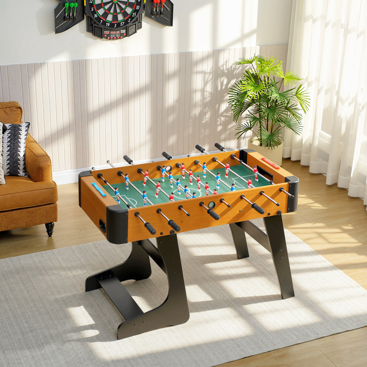 Baby-foot pliable en bois table de babyfoot pliable sur pied avec 2 balles 22 joueurs, 118 x 107,5 x 78 cm, marron-1