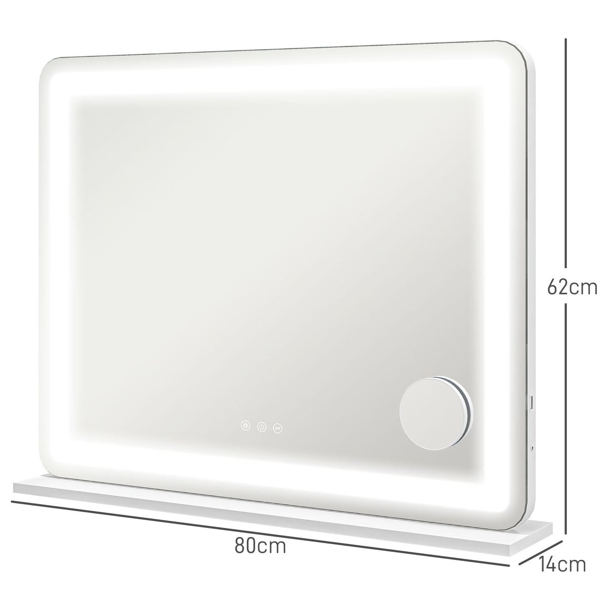 Miroir Lumineux LED intensité 3 modes d'éclairage, grossissement 10X,  port de charge USB, touche tactile - 80 x 62 cm-2