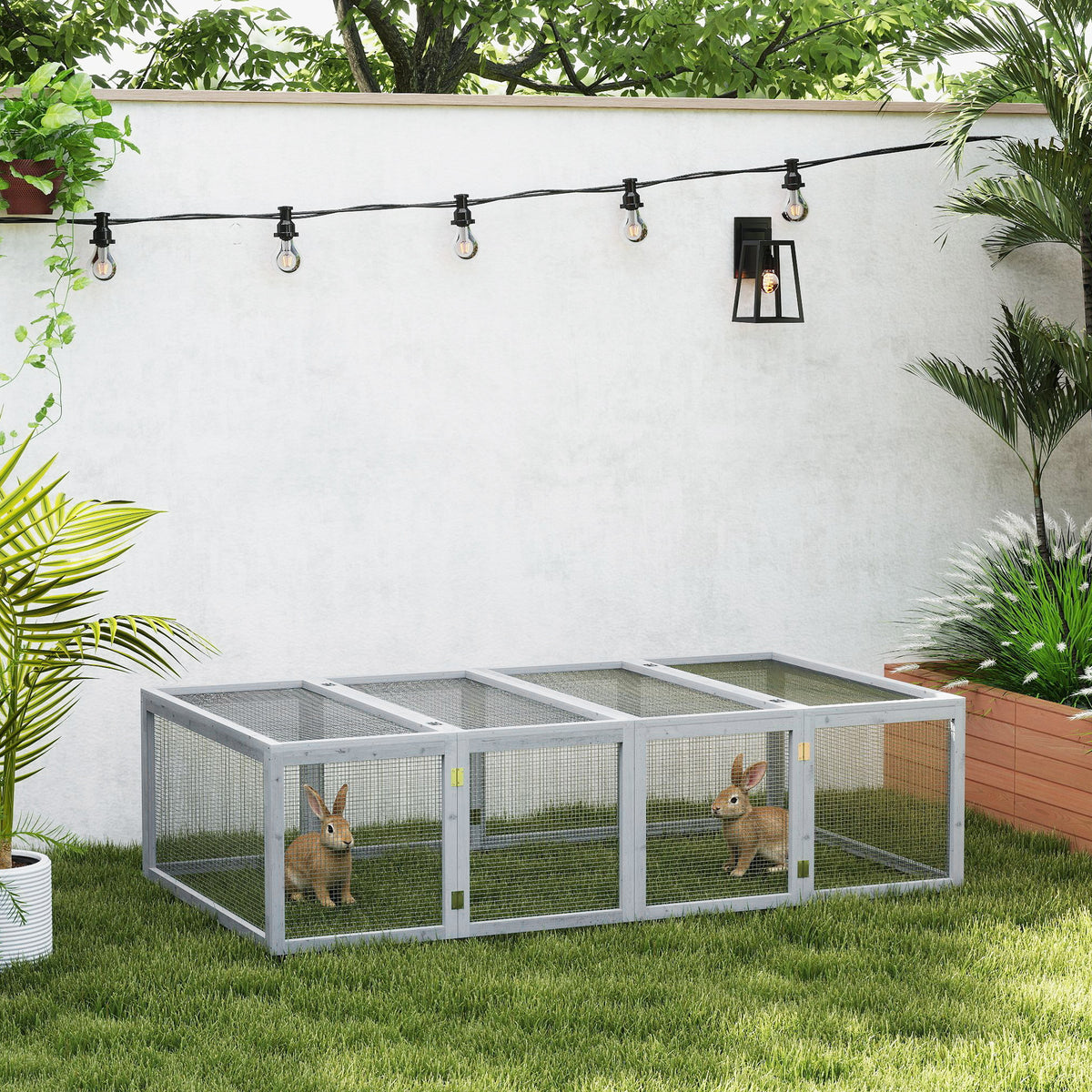 Clapier cage à lapins extérieur intérieur 2 portes supérieures 181L x 100l x 48H cm bois massif gris-1