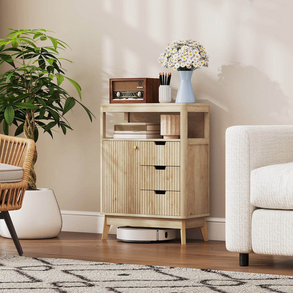Buffet salon meuble de rangement avec placard à portes, étagère réglable et étagère ouvert, 60x30x81cm, bois naturel-1