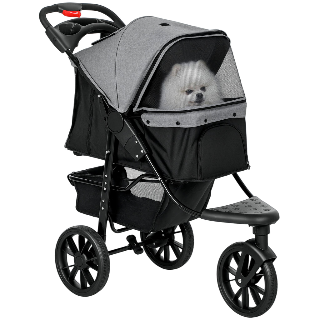 Chariot pour Chiens Poussette pour Animaux avec 3 Roues pliable Chien Chat Oxford Gris+Noir 109,5 x 57,5 x 106,5 cm-6