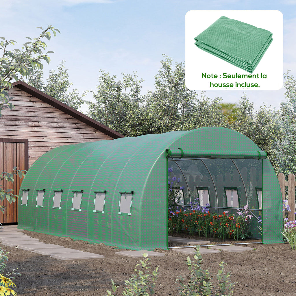Bâche de Rechange Serre Tunnel 18 m², bâche 6 x 3 x 2 m PE Anti-UV imperméable 12 fenêtres + Porte Enroulable zippée vert-1