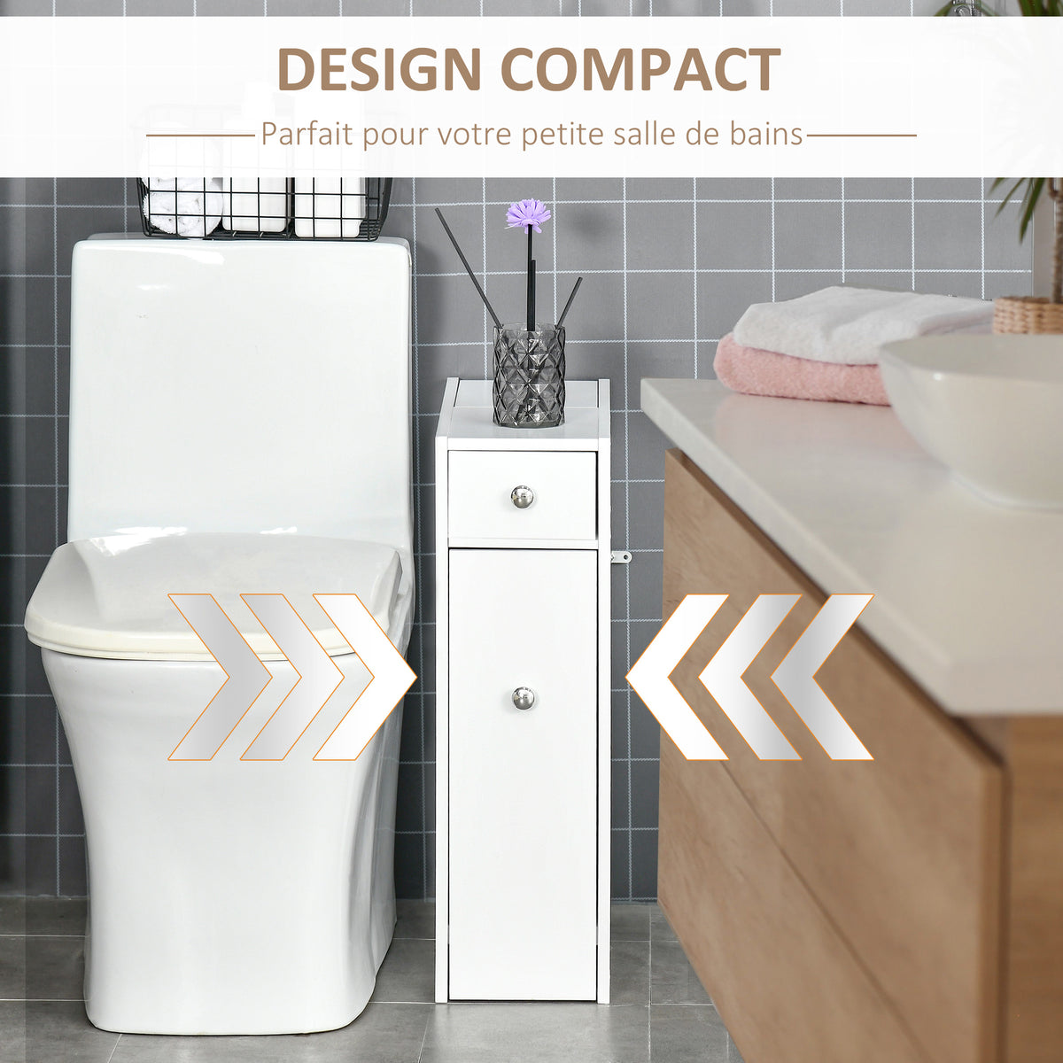 Meuble pour toilette salle de bain avec rangement papier toilette - 2 tiroirs organisateur en MDF - 17 x 48 x 58 cm-4