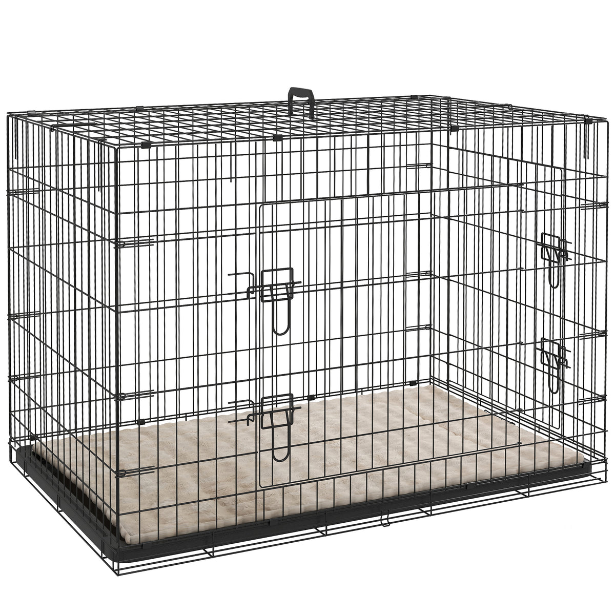 Cage caisse de transport pliante pour chien poignée, plateau amovible, coussin fourni 105 x 70 x 75 cm noir-0