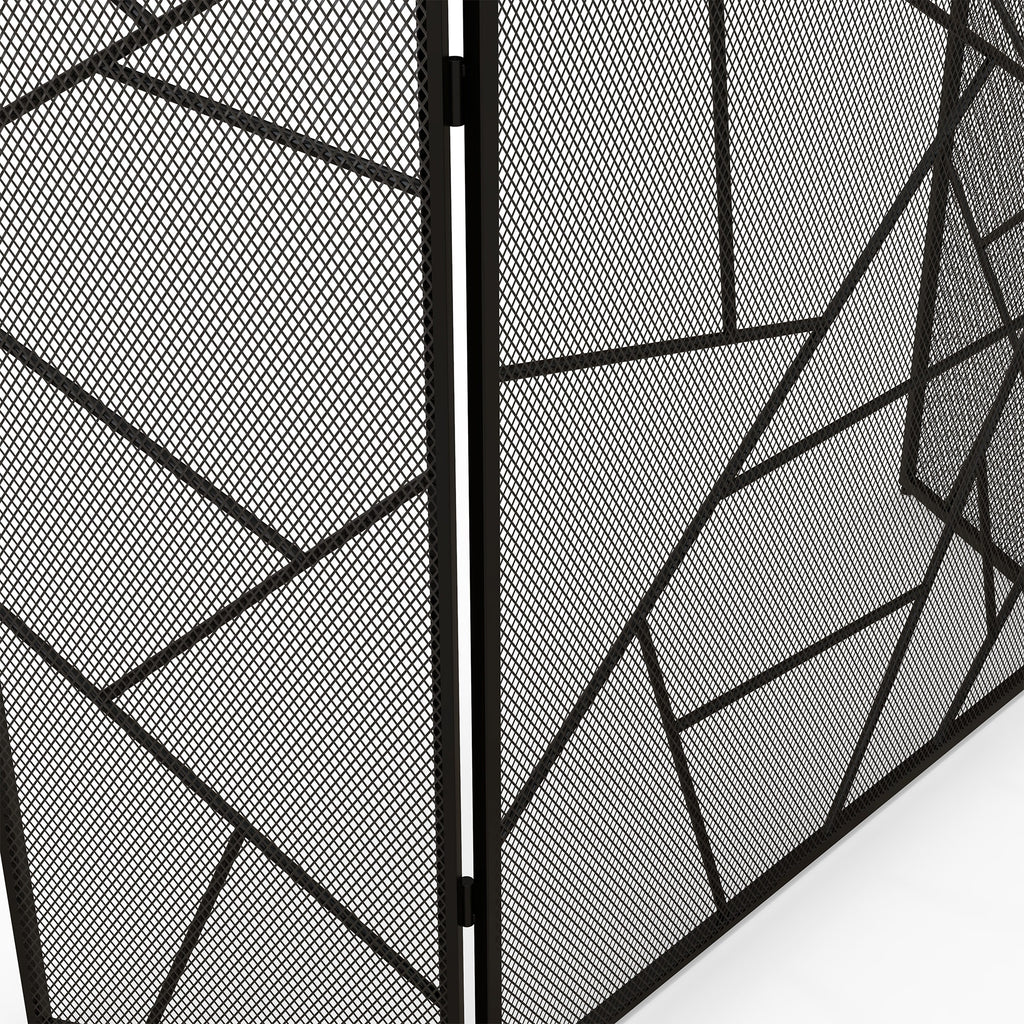 Pare feu cheminée pliable 3 panneaux en acier avec décor géométrique et pieds antidérapants, 135l x 1,2P x 85H cm, noir-8