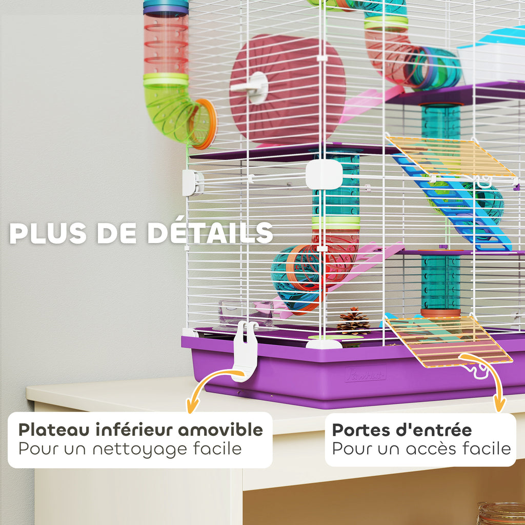 Cage pour hamster rongeur 4 étages avec tunnels mangeoire roue maison échelles 46 x 30 x 58 cm violet-6