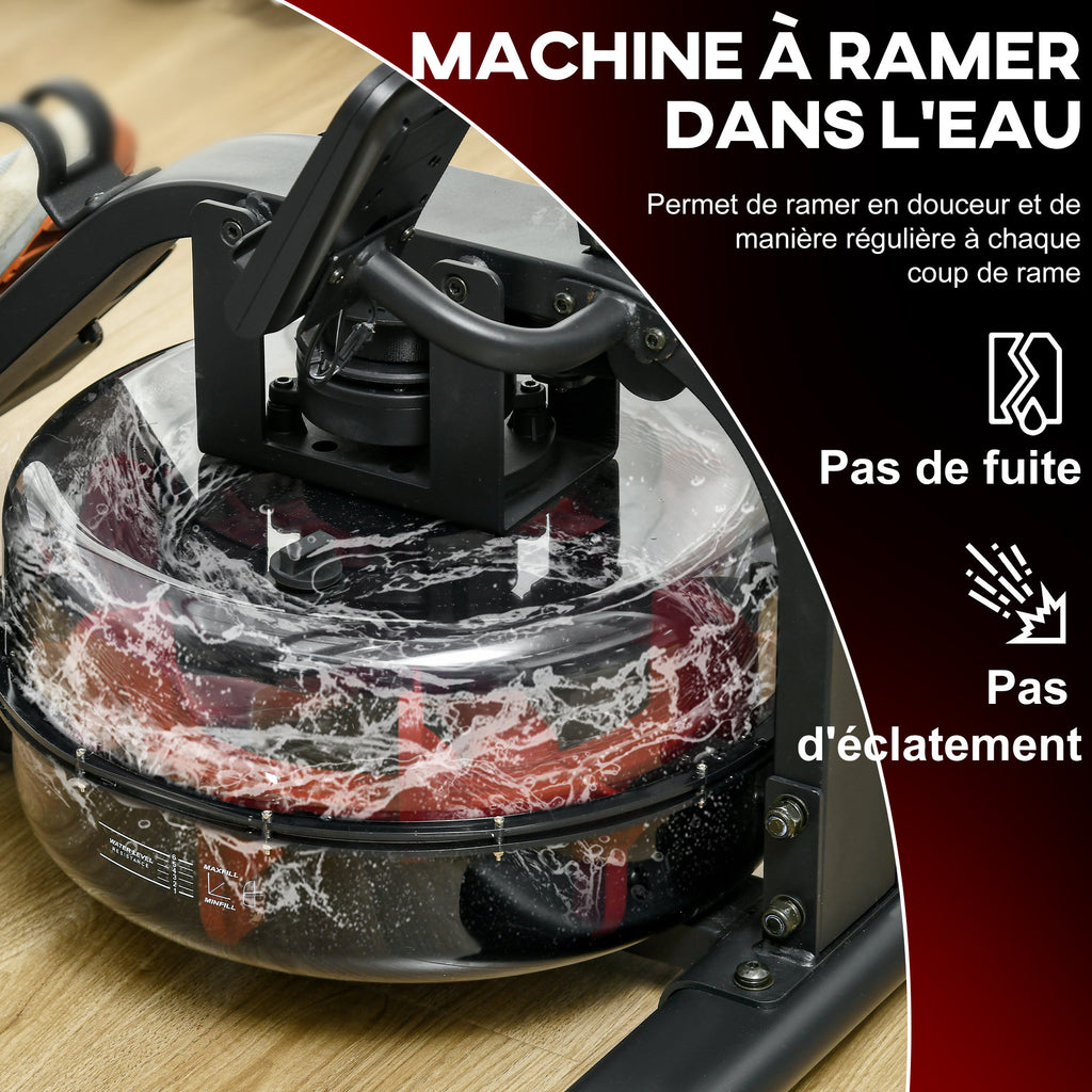 Rameur à eau d'appartement rameur d'appartement pliable 6 niveaux de résistance écran LCD multifonction acier PC noir-3