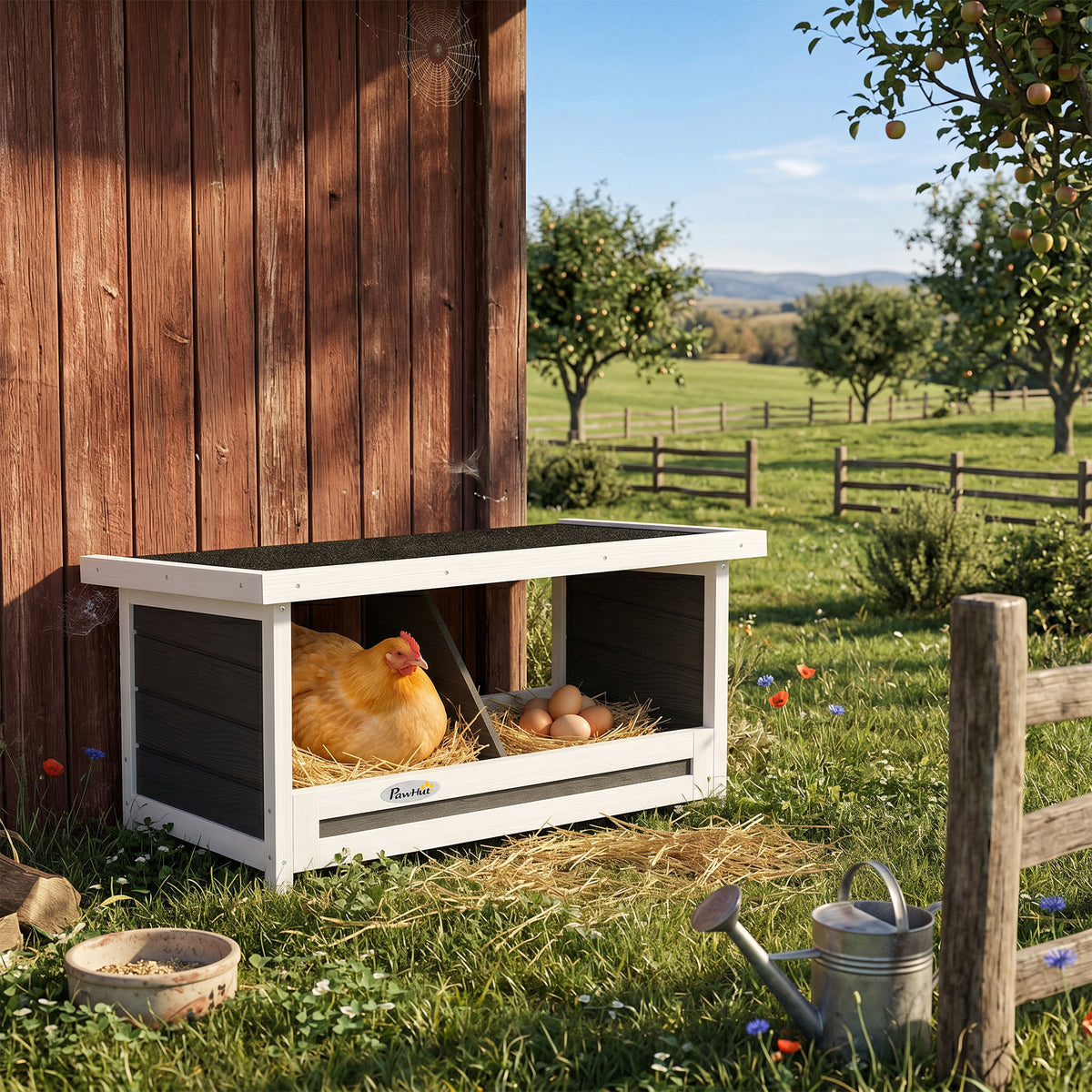 Pondoir nichoir pour poules 3 emplacements avec toit asphalte structure en bois 66 x 37 x 34 cm gris noir-1