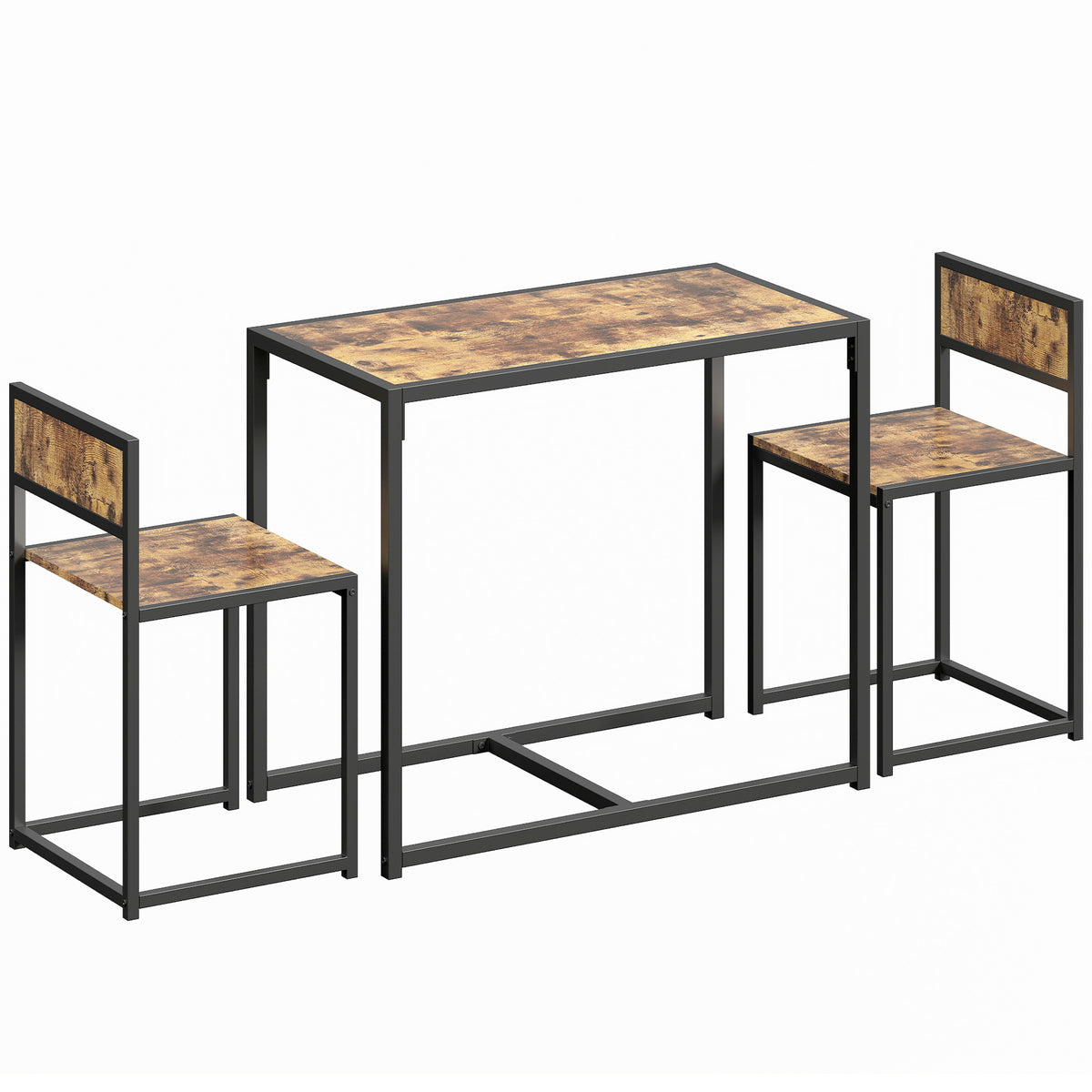 Ensemble table et chaises , table à manger 3 pièces avec 2 chaises encastrables, pour cuisine salon maison, marron-0