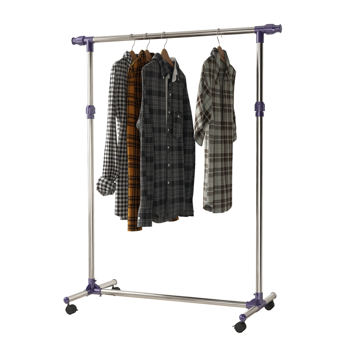 Portant à Vêtements, Tringle Réglable à Roulettes en Acier Inox, Charge Max. 25 kg, Argent-0