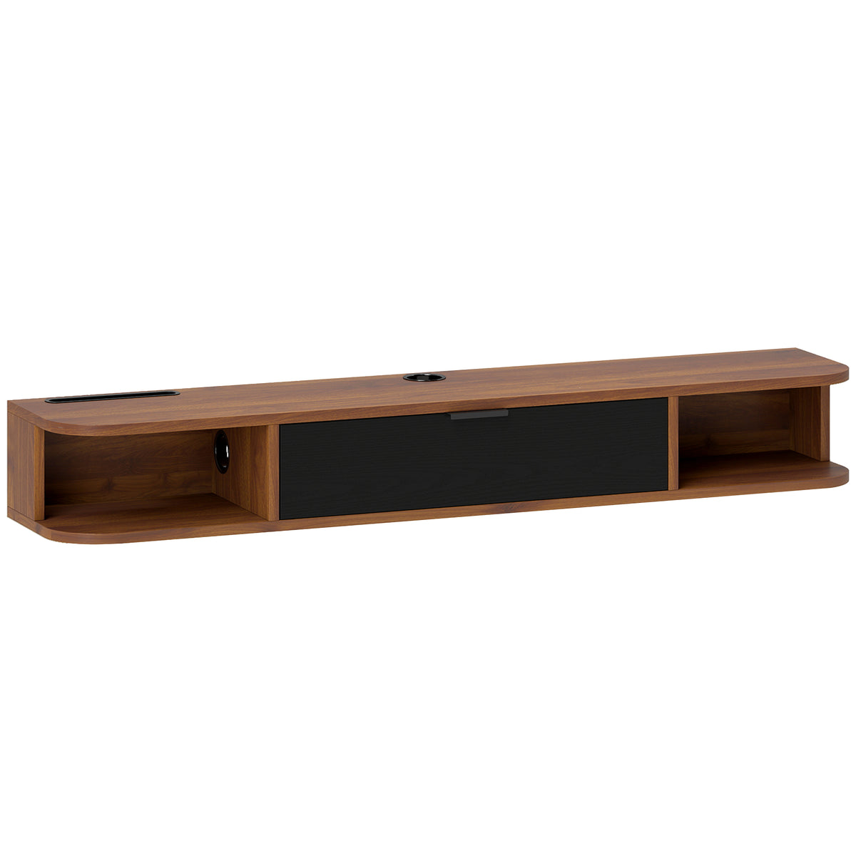 Meuble TV Suspendu, Meuble Télé pour Téléviseur jusqu'à 50 Pouces, Tiroir Rabattable, 2 Étagères, 120x24x16cm, Noyer-0